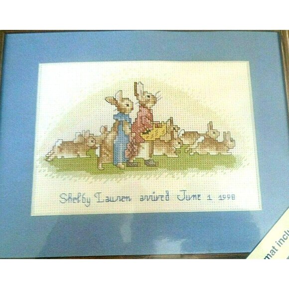 Cross Stitch Kit Weekenders & JCA FLOPSY BUNNY Beatrix Potter Counted Birth Date - Picture 1 of 4
